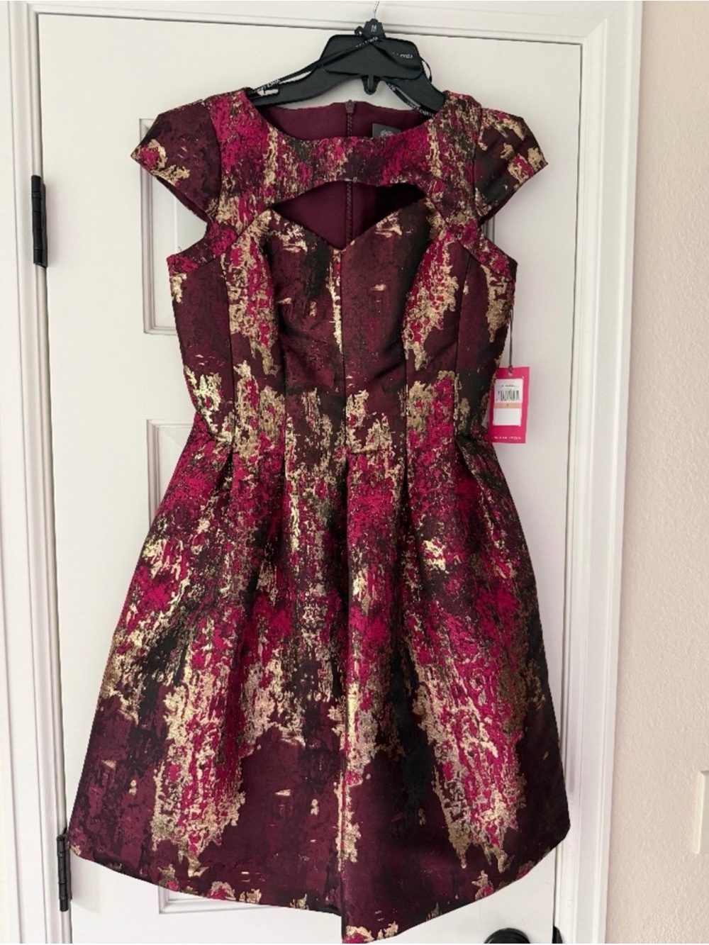 Vince Camuto Burgundy, Fuchsia & Gold Fit-and-Flare women’s Dress